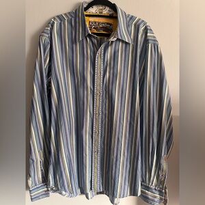 Robert Graham Mens Cotton Blend Button Down Multicolor Stripe Shirt 2XL / 2TG